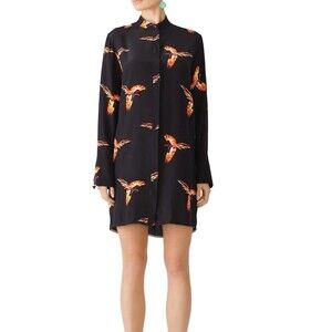 Diane Von Furstenberg Womens Aurora Silk Shirt Dress Phoenix Bird Print Size Med